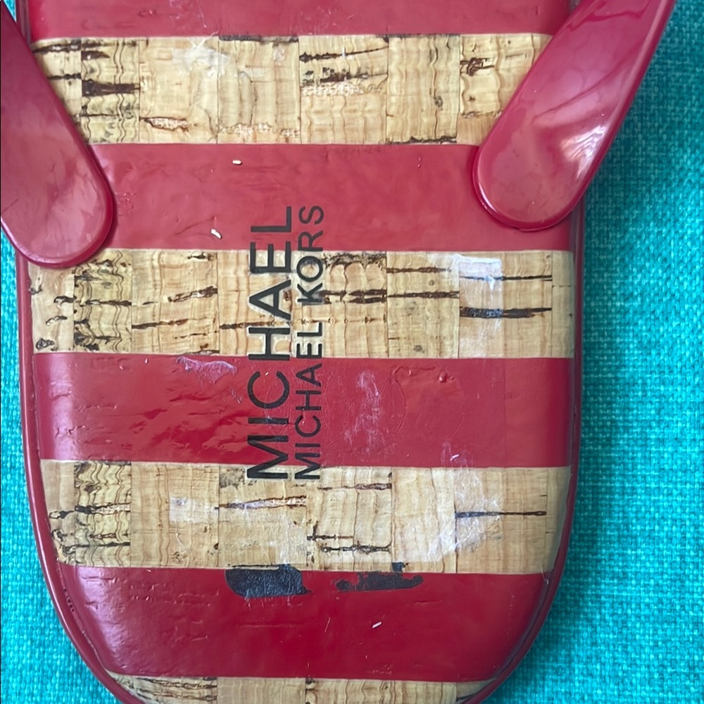NEW- Michael Kors Red and Tan Striped Sandals - Picture 4 of 6